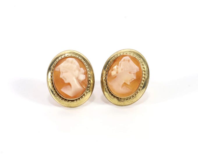 14k Yellow Gold Vintage Cameo Earrings | Hand-Carved Cameo Design | Classical Art Jewelry | Collectible Gift