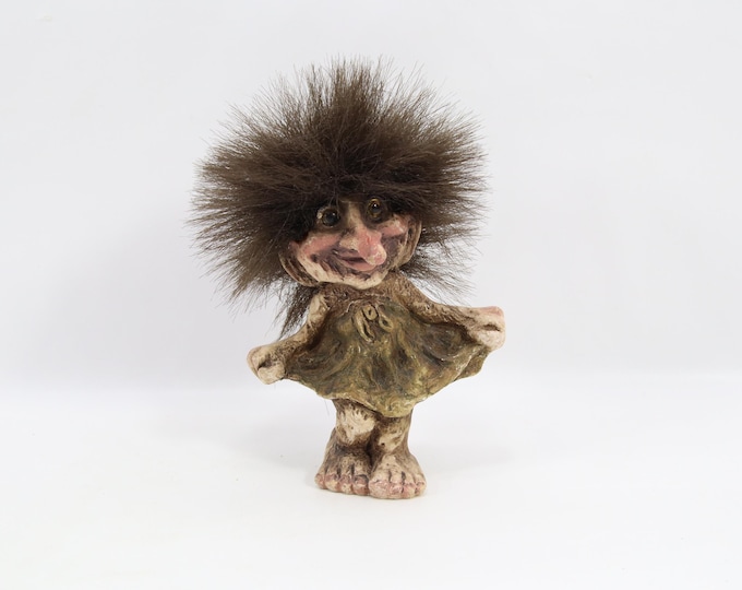 NyForm Norwegian Dancing Girl Troll Figurine | Handmade Norway Latex Troll Model 030 1980s Vintage Scandinavian Folk Art