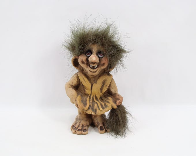 Nyform Troll Vintage 1980s Figurine | Norwegian Handmade Troll With Hair Tail | Scandinavian Folklore Collectible | Rustic Shelf Decor