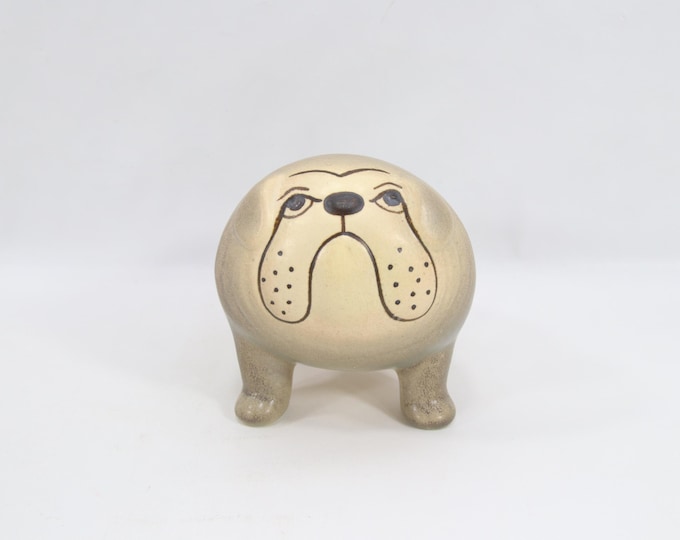 Vintage Lisa Larson Kennel Bulldog Figurine - Gray Beige Stoneware Dog, Made in Sweden, Scandinavian Design