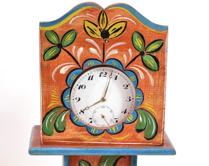 Norwegian Vintage Pocket Watch Cabinet 1910s | Miniature Grandfather Clock Stand | Ancre Pocket Watch