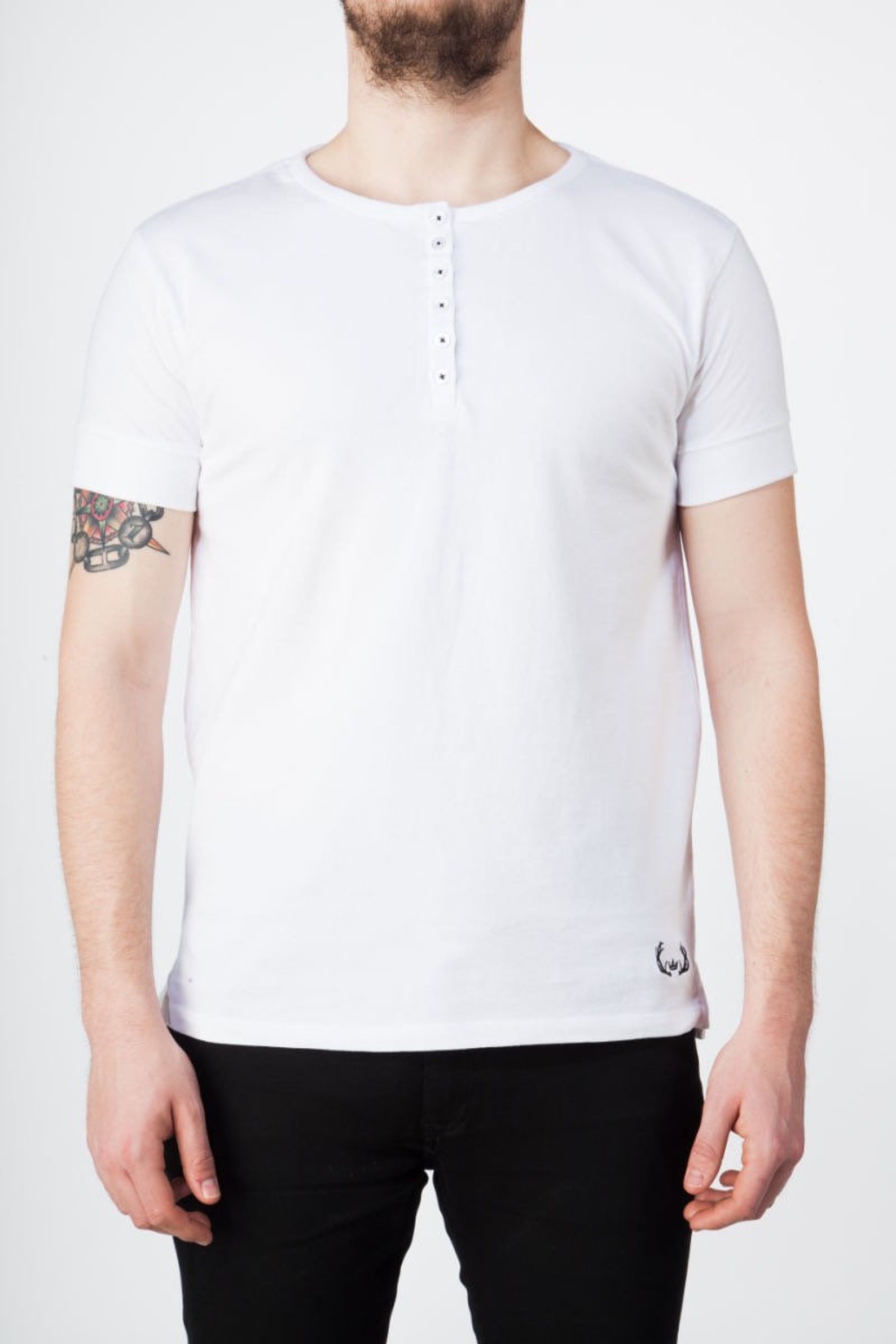 Designer Tshirt White Henley Button Tee // Reigndeer // Mens Etsy UK