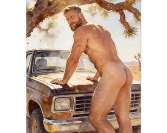 His First Pickup - Bearded Nude Man Fine Art Giclee Print