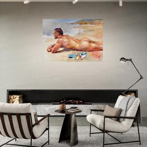 Konsttrycket "The Secret Beach" - Väggdekoration med kustlandskap - Lugnt havslandskap - Minimalistisk strandhuskonst - Personlig hempresent bild 4