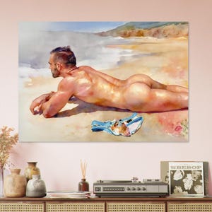 Konsttrycket "The Secret Beach" - Väggdekoration med kustlandskap - Lugnt havslandskap - Minimalistisk strandhuskonst - Personlig hempresent bild 9