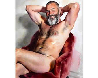 David in Red Chair Giclée Print – Figurative Art, Mid-Century Modern Style