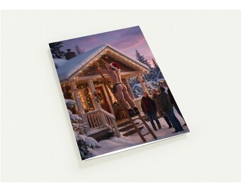 Funny Christmas Card Set, Hanging the Lights Humorous Holiday Cards, Pack of 10 Cards with Envelopes