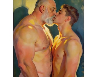 Romantic Bear Kiss Fine Art Print - Homosexual Love - Giclée Wall Art