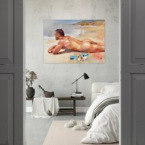 Konsttrycket "The Secret Beach" - Väggdekoration med kustlandskap - Lugnt havslandskap - Minimalistisk strandhuskonst - Personlig hempresent bild 6