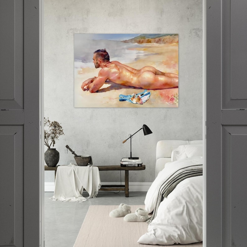 Konsttrycket "The Secret Beach" - Väggdekoration med kustlandskap - Lugnt havslandskap - Minimalistisk strandhuskonst - Personlig hempresent bild 6