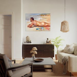 Konsttrycket "The Secret Beach" - Väggdekoration med kustlandskap - Lugnt havslandskap - Minimalistisk strandhuskonst - Personlig hempresent bild 7
