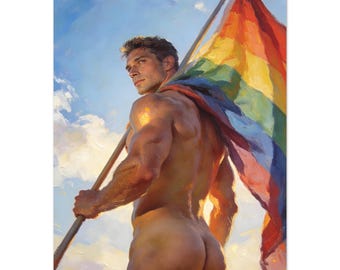 The Story of Pride Fine Art Giclée Print | Nude Man Gay Pride Flag