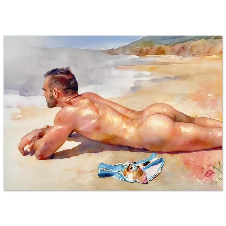Konsttrycket "The Secret Beach" - Väggdekoration med kustlandskap - Lugnt havslandskap - Minimalistisk strandhuskonst - Personlig hempresent bild 1