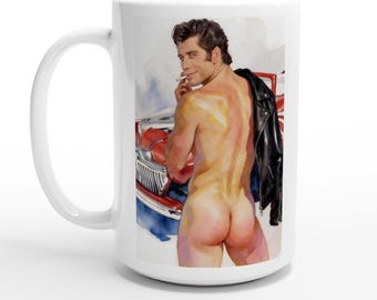 Danny Zuko Mug | John Travolta Artwork | Funny Grease Gift | 15oz Ceramic Cup