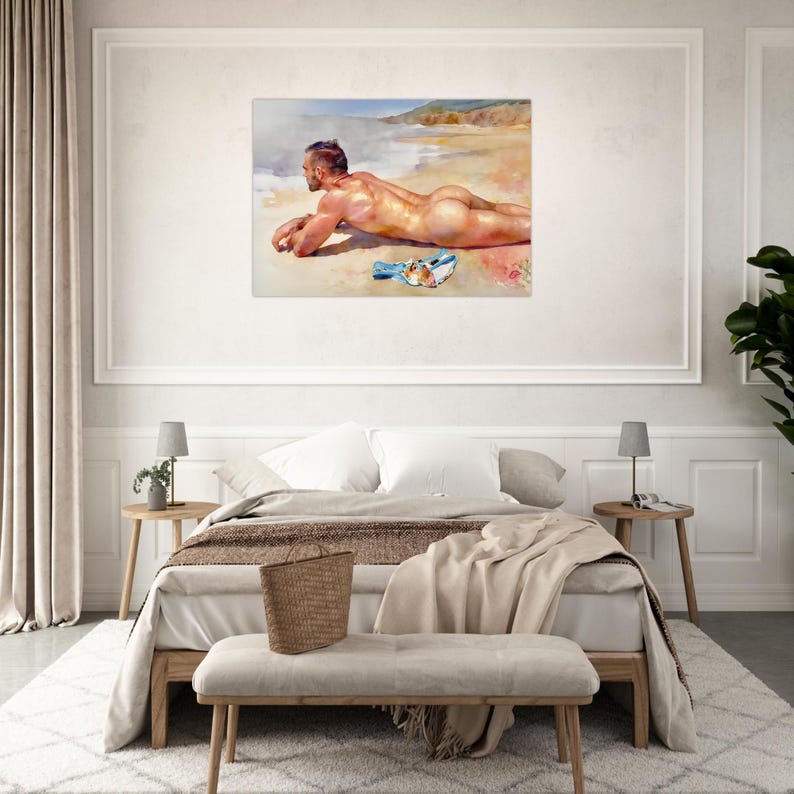 Konsttrycket "The Secret Beach" - Väggdekoration med kustlandskap - Lugnt havslandskap - Minimalistisk strandhuskonst - Personlig hempresent bild 8