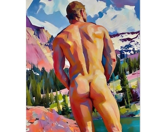 The View - Fine Giclee Print, Man on Mountain, Adventure