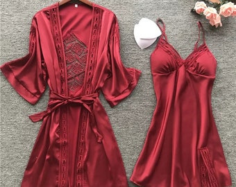 maroon nighty gown set