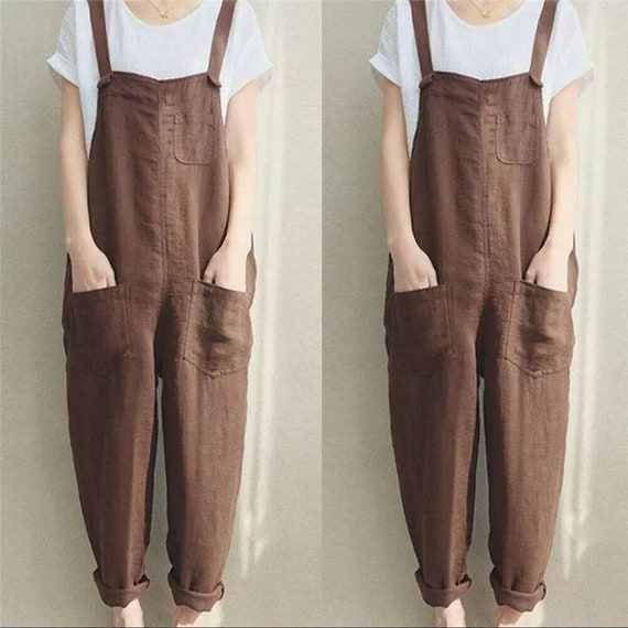 pink linen dungarees