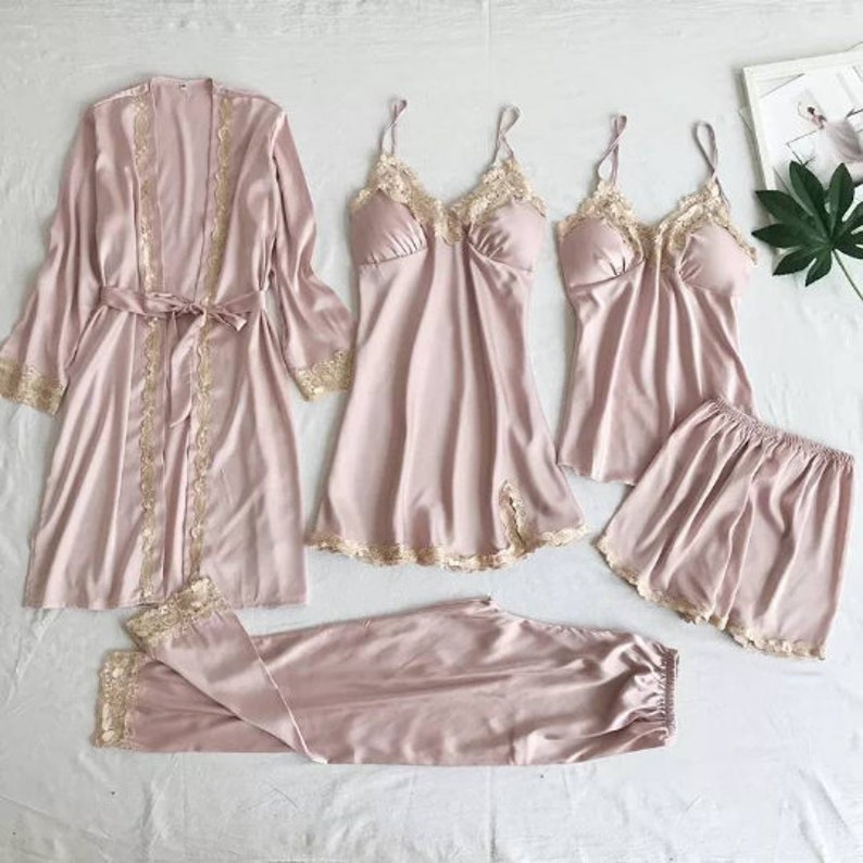 Cute Silk Nightgown Bathrobe Pajamas Lace Set / Nightrobe / | Etsy