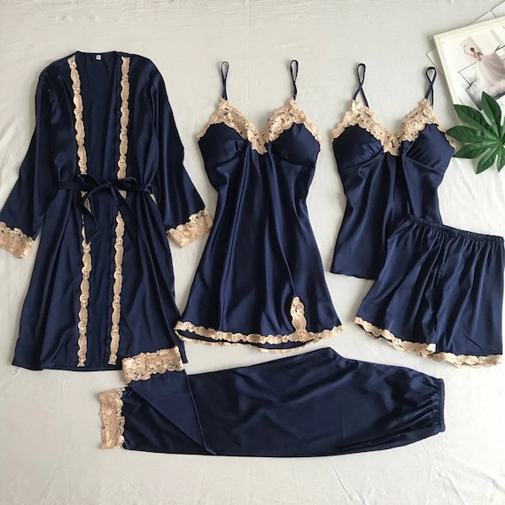 Cute Silk Nightgown Bathrobe Pajamas Lace Set / Nightrobe / | Etsy