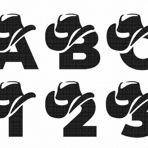 letters met cowboyhoeden svg, cowboyhoed alfabet svg, clipart, png, dxf logo, vector eps-bestanden knippen voor gebruik cricut en silhouette