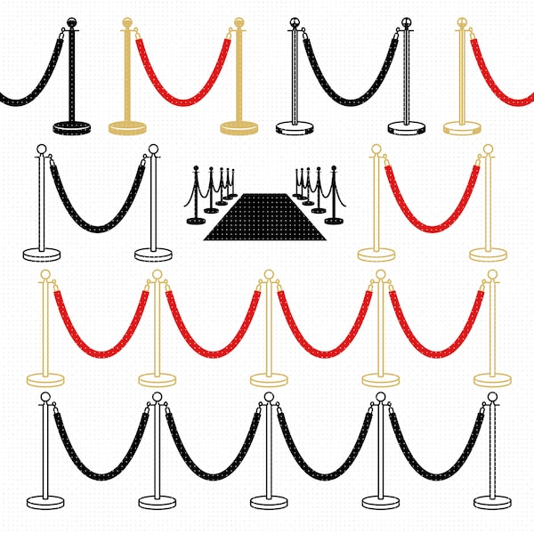 red carpet rope svg, VIP border clipart, seamless velvet rope divider png, golden barriers dxf, eps cut files for cricut and silhouette use