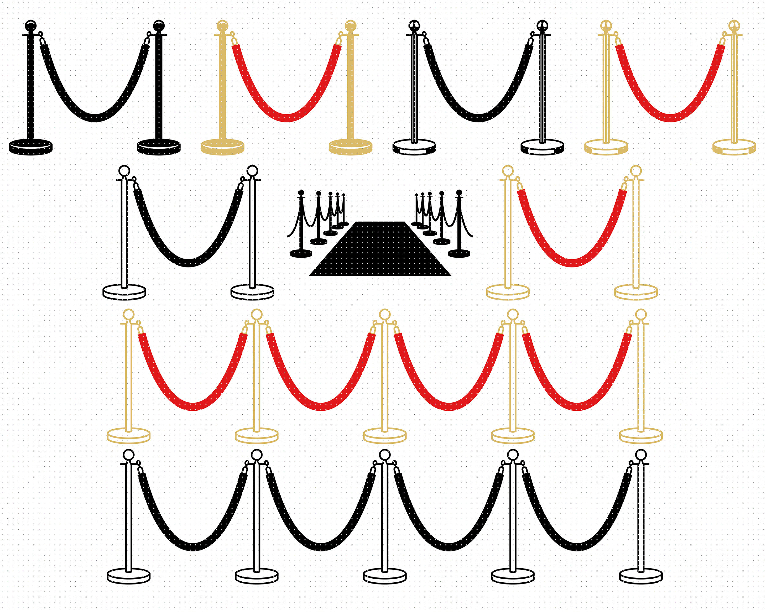 red carpet rope svg, VIP border clipart, seamless velvet rope divider png, golden barriers dxf, eps cut files for cricut and silhouette use