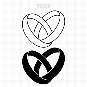 結婚指輪のSVG、つながった結婚指輪のクリップアート、結婚指輪のハートのPNG、DXFロゴ、クリカットとシルエット用のベクターEPSカットファイル