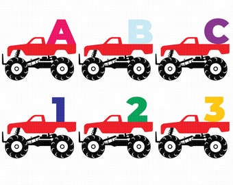 letters on a monster truck svg, monster truck alphabet svg, clipart, png, dxf logo, vector eps cut files for cricut and silhouette use