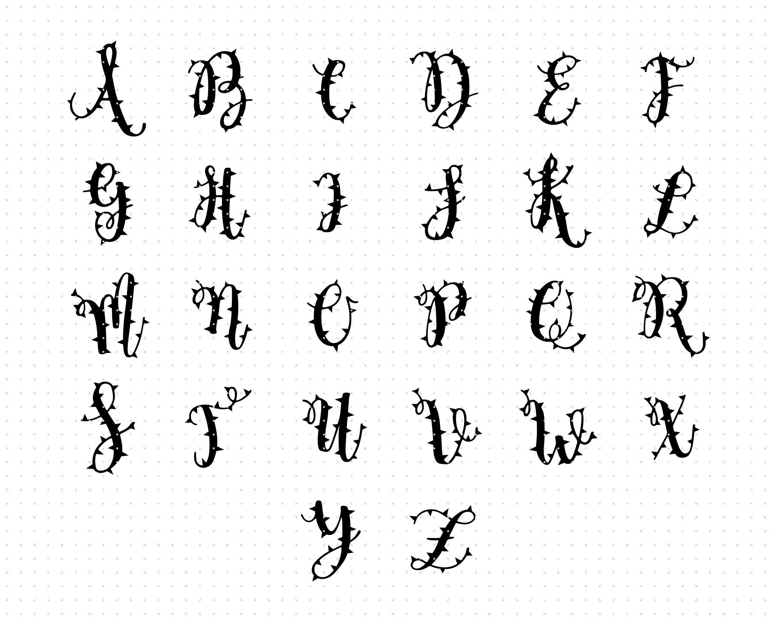 Thorn letters svg vines alphabet clipart thorny vine Etsy