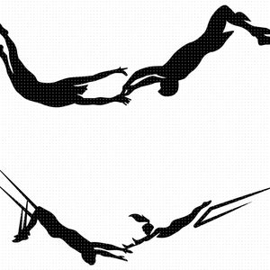 trapecio de alto vuelo svg, imágenes prediseñadas de acto de circo, acróbatas png, logotipo dxf, archivos de corte eps vectoriales para uso cricut y silueta