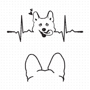 Corgis Herzschlag svg, Corgis Hundeohr Umriss Clipart, Corgis Gesicht png, Hund dxf für Logo, Vektor-Eps-Schnittdateien für Cricut und Silhouette-Verwendung