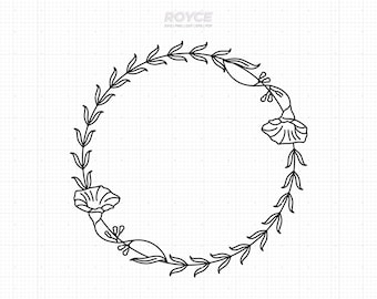 Floral Wreath SVG, Circle Frame, Farmhouse Monogram (Digital Files)