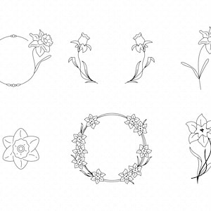 daffodil svg, birth month flower svg, march flower svg, wreath clipart, png, dxf logo, vector eps cut files for cricut and silhouette use