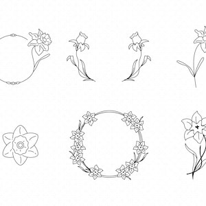 jonquille svg, svg fleur mois de naissance, mars fleur svg, clipart Couronne, png, logo dxf, fichiers vectoriels eps coupés pour cricut et silhouette
