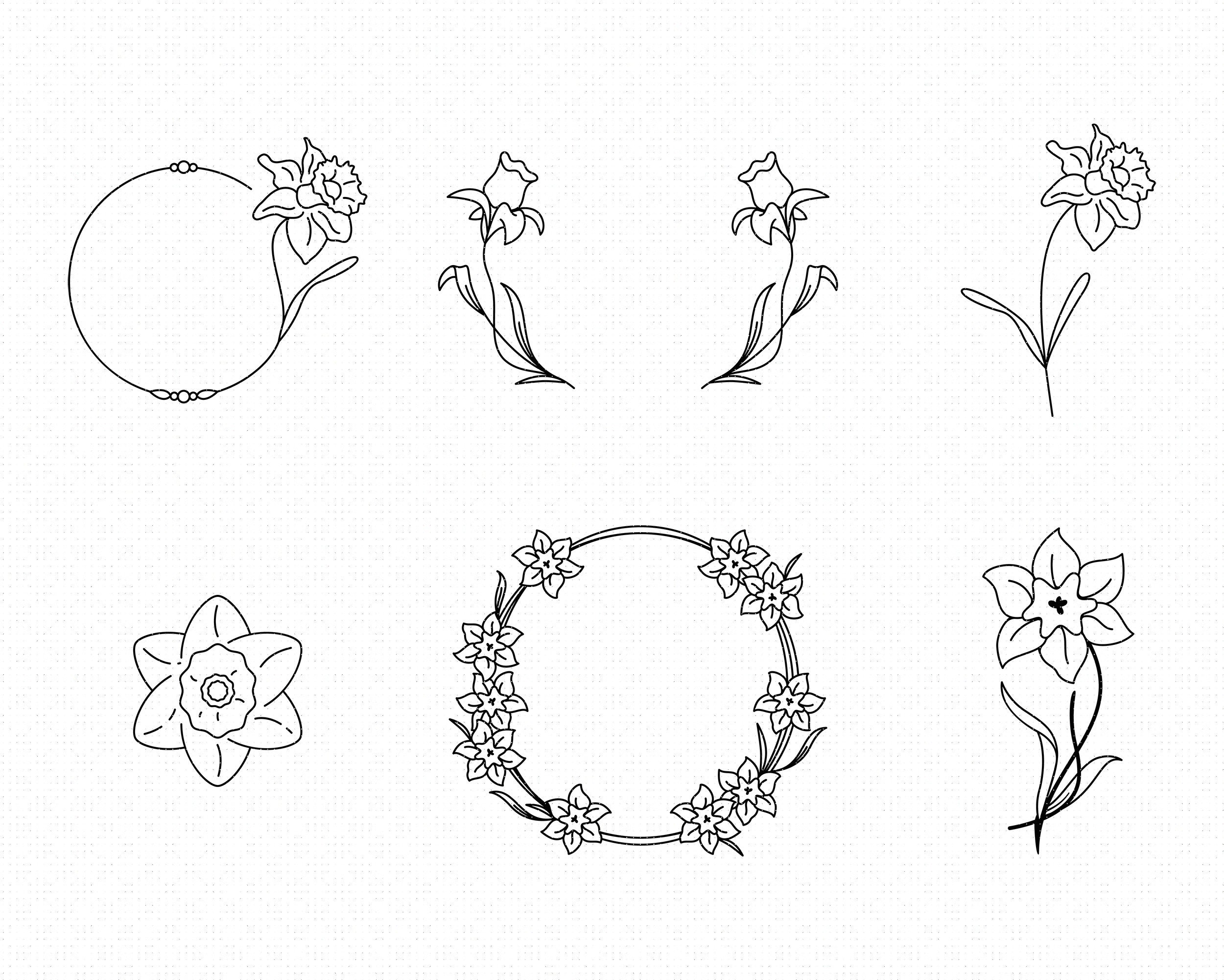 Daffodil svg birth month flower svg march flower svg wreath | Etsy