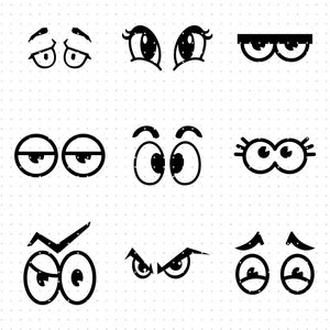 cartoon eyes svg, cartoon eyes clipart, cartoon eyelashes png, angry eyes dxf logo, eyes vector eps cut files for cricut and silhouette use