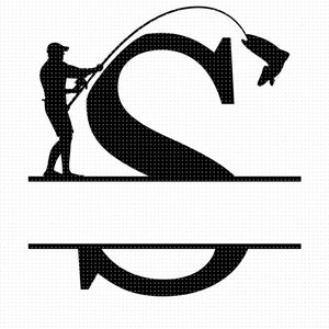 Fischen Monogramm svg, Briefkasten Aufkleber png, Alphabet dxf seitendekoration, eps Schnittdatei für Cricut und Silhouette