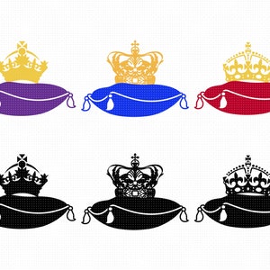 koninklijke kroon op een kussen svg, royalty-clipart, koningskroon png, koninginkroon dxf voor logo, eps-bestanden voor cricut en silhouetgebruik