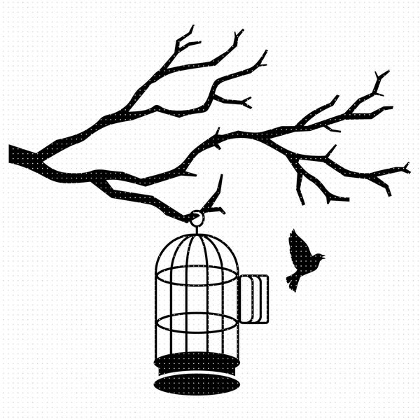 birdcage svg, bird cage clipart, tree branch png, flying bird dxf logo, free bird vector eps cut files for cricut and silhouette use
