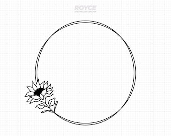 Zonnebloem monogram cirkelframe SVG: bloemenkransrand (digitale download)