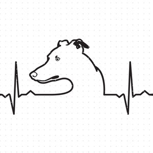 whippet cane battito cardiaco in formato SVG, clipart di razza cane, whippet png, logo dxf battito cardiaco del cane, file tagliati vettoriali eps per l'uso cricut e silhouette