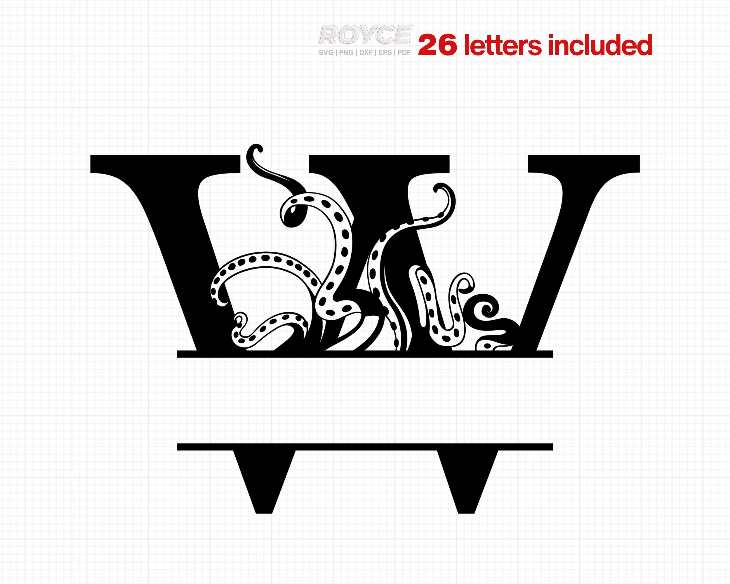 Octopus Tentacle Split Frame Monogram SVG (digital Download) - Etsy
