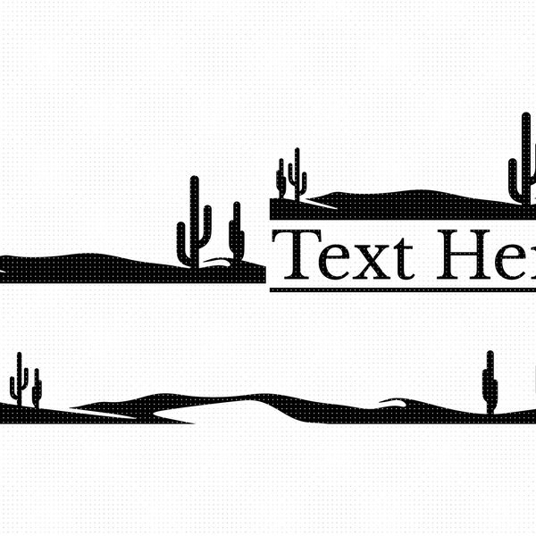 desert landscape split monogram svg, cactus border clipart, divider png, dxf page decoration, eps cut files for cricut and silhouette use