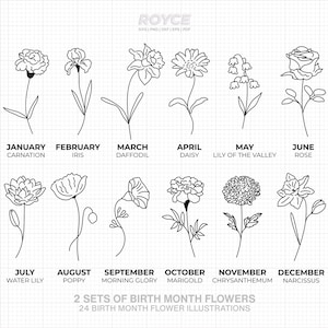 birth month flowers svg, floral bundle clipart, birthday flower png, daisy dxf logo, rose vector eps cut files for cricut and silhouette use