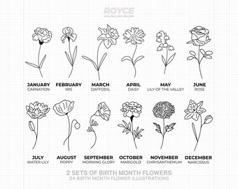 birth month flowers svg, floral bundle clipart, birthday flower png, daisy dxf logo, rose vector eps cut files for cricut and silhouette use