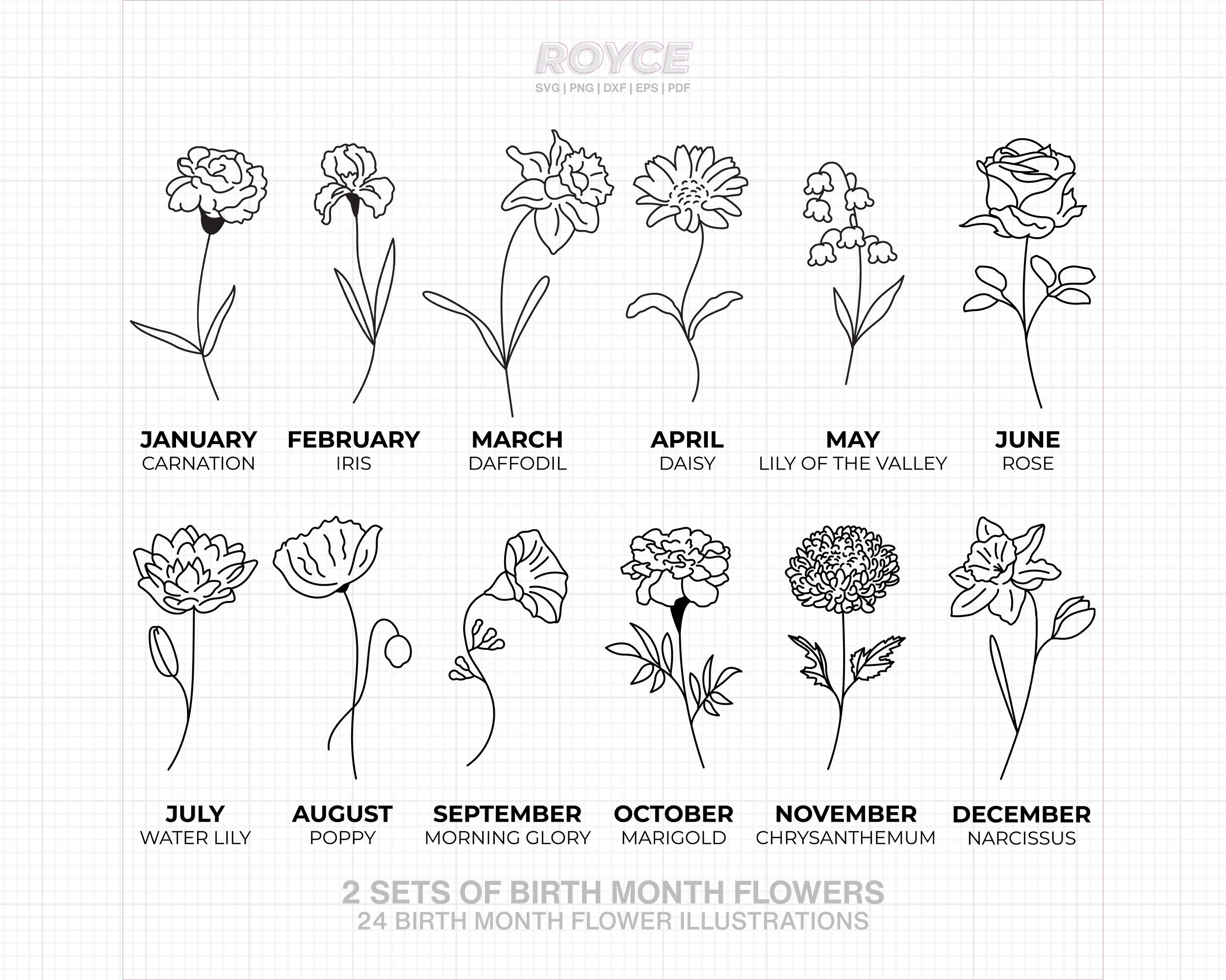 Birth Month Flowers Svg Floral Bundle Clipart Birthday image