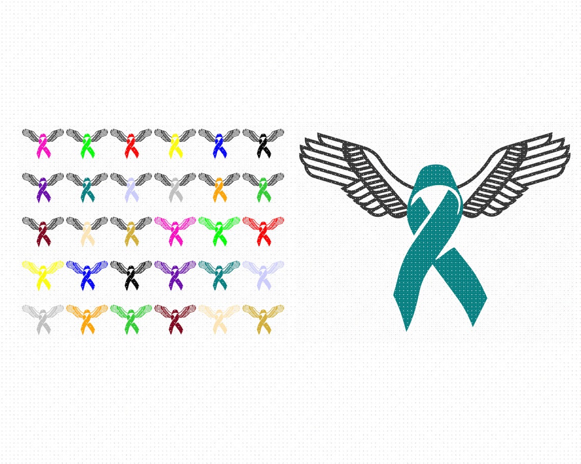 Awareness Ribbons Svg Ribbon With Wings Clipart Cancer - Etsy