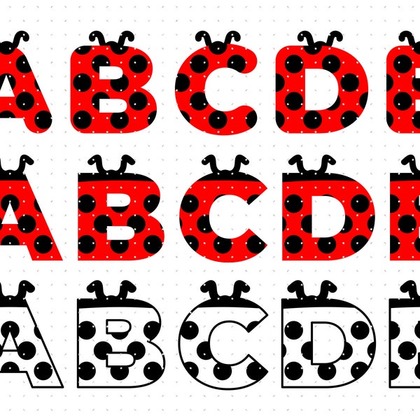 ladybug alphabet and numbers svg, love bug letters clipart, ladybug letters png, dxf logo, vector eps cut file for cricut and silhouette use