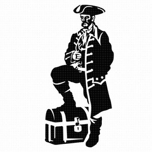 Piratenkapitän auf einer Schatzkiste stehend, svg, Piratenkapitän Clipart, Png, Dxf, Vektor, eps Dateien für Cricut und Silhouette verwenden